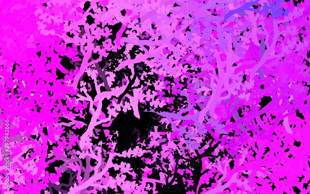 Dark Purple, Pink vector doodle pattern with trees, branches. Dark Purple, Pink vector doodle pattern with trees, branches.