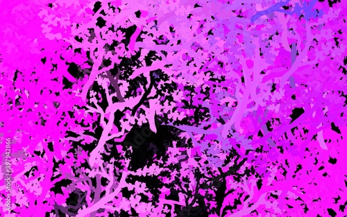 Dark Purple, Pink vector doodle pattern with trees, branches.