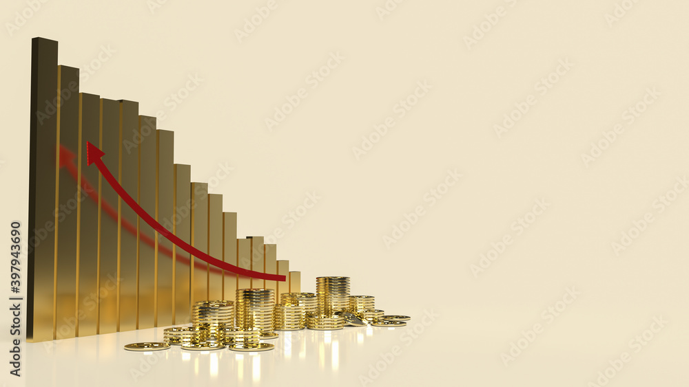 Fototapeta premium The business chart Red arrow up and coins for business content 3d rendering..