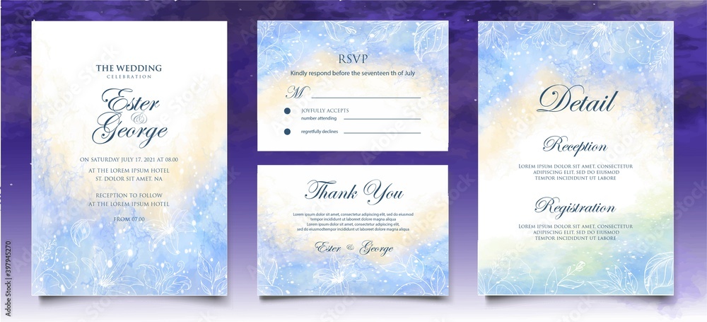 Beautiful wedding invitation with floral elements background