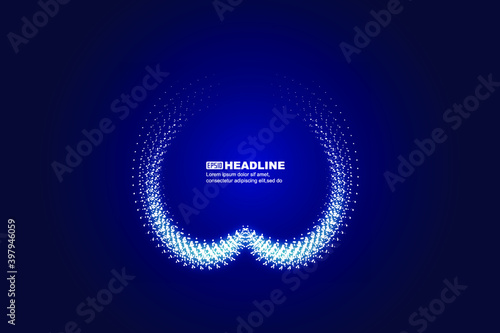 White symmetric luminescent particles, trajectories forming a heart shape.
