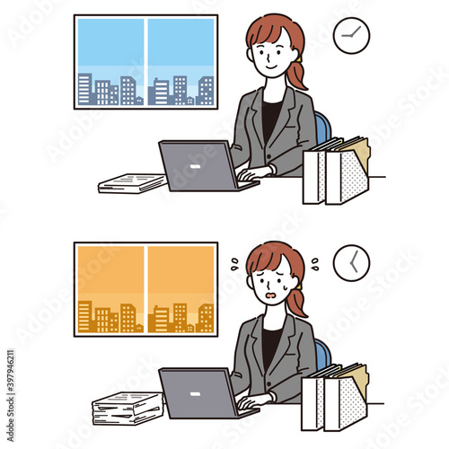 オフィスワークをするワーキングマザー