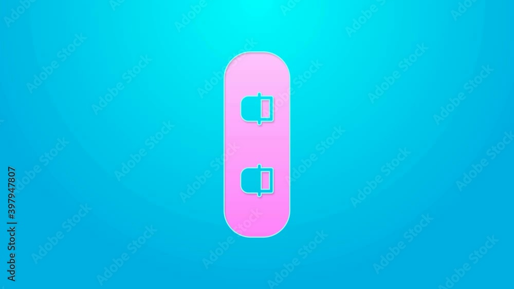 Pink line Snowboard icon isolated on blue background. Snowboarding board icon. Extreme sport. Sport equipment. 4K Video motion graphic animation Pink line Snowboard icon isolated on blue background. Snowboarding board icon. Extreme sport. Sport equipment. 4K Video motion graphic animation