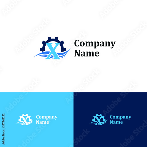 Initial X letter for swimming pools and aquatic venue repairing, setting and service company logo template 