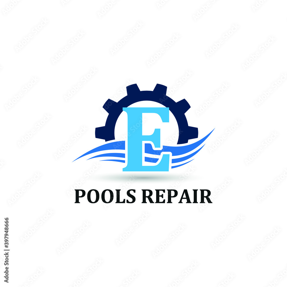 Initial E letter for swimming pools and aquatic venue repairing, setting and service company logo template Initial E letter for swimming pools and aquatic venue repairing, setting and service company logo template