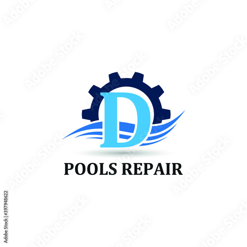 Initial D letter for swimming pools and aquatic venue repairing, setting and service company logo template 