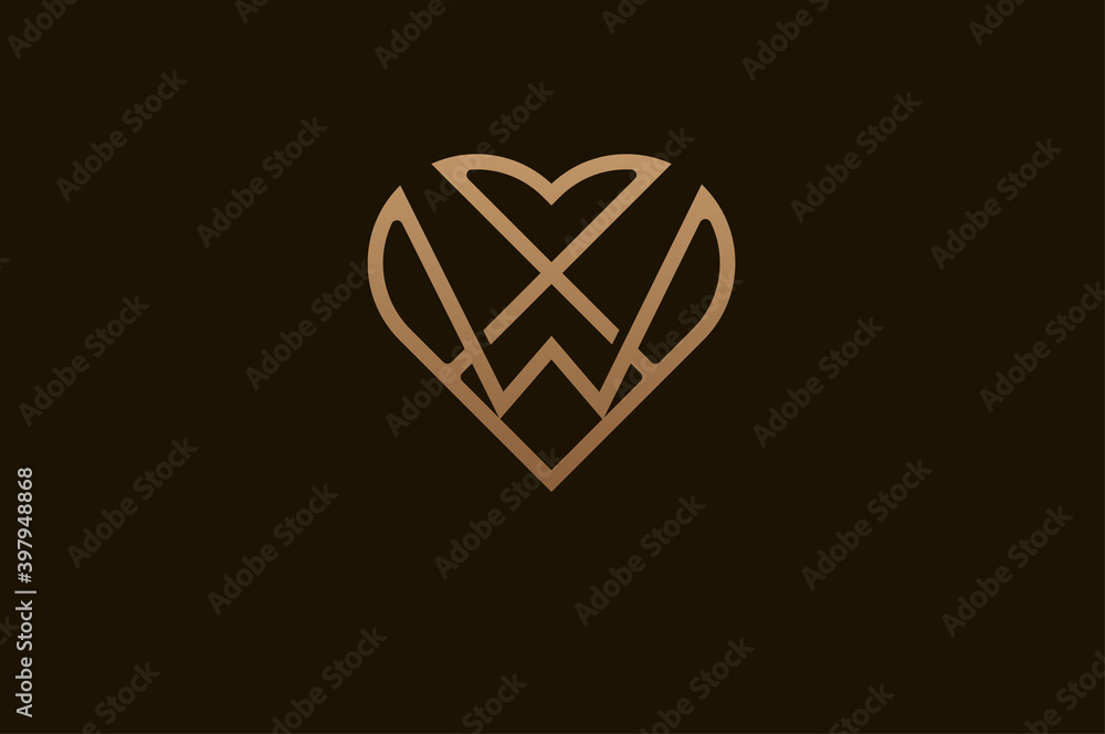 Abstract initial letter W and X logo, gold colour line style heart and letter combination, usable for brand, card and invitation, logo design template element,vector illustration Abstract initial letter W and X logo, gold colour line style heart and letter combination, usable for brand, card and invitation, logo design template element,vector illustration