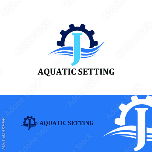 Initial J letter for swimming pools and aquatic venue repairing, setting and service company logo template 