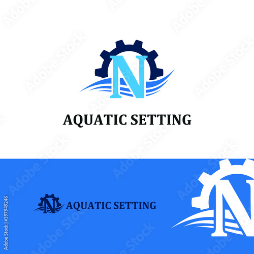 Initial N letter for swimming pools and aquatic venue repairing, setting and service company logo template 