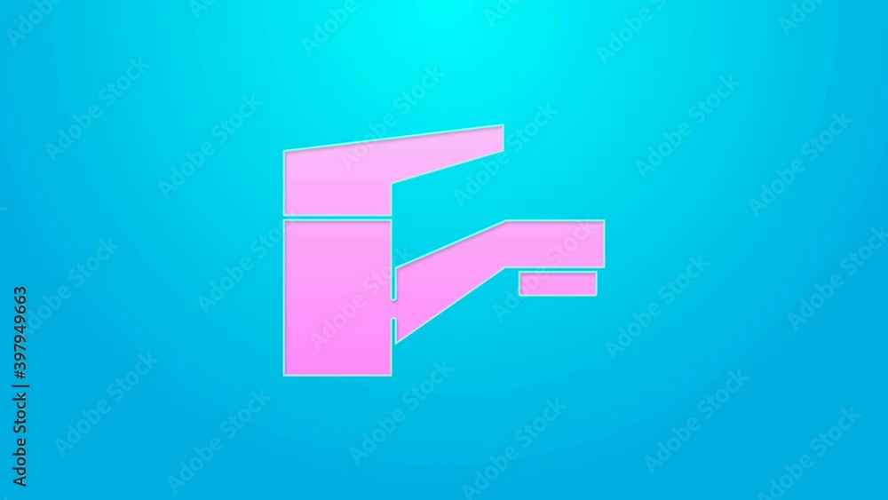 Pink line Water tap icon isolated on blue background. 4K Video motion graphic animation Pink line Water tap icon isolated on blue background. 4K Video motion graphic animation