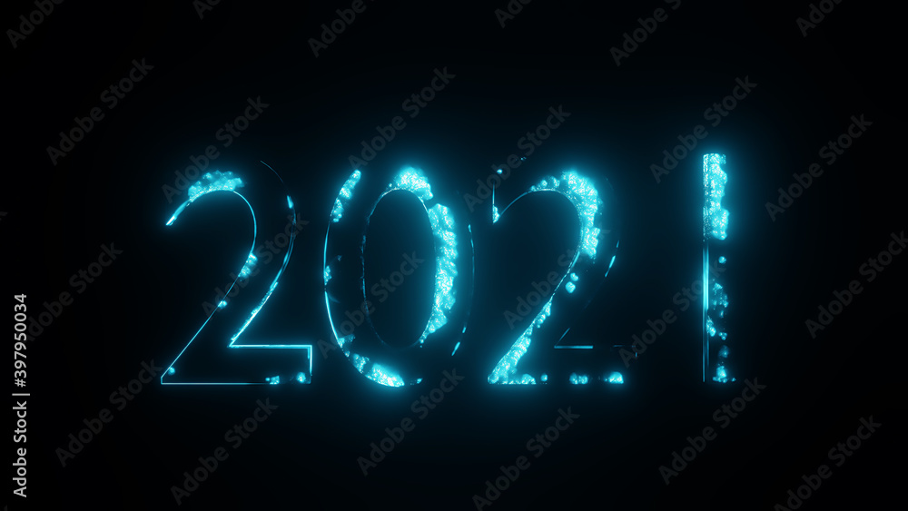 Zahl 2021 - Jahreswechsel, Schrift mit Neonschein Zahl 2021 - Jahreswechsel, Schrift mit Neonschein