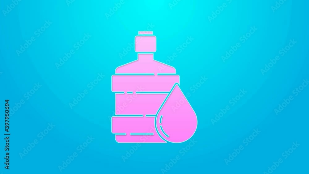 Pink line Big bottle with clean water icon isolated on blue background. Plastic container for the cooler. 4K Video motion graphic animation Pink line Big bottle with clean water icon isolated on blue background. Plastic container for the cooler. 4K Video motion graphic animation