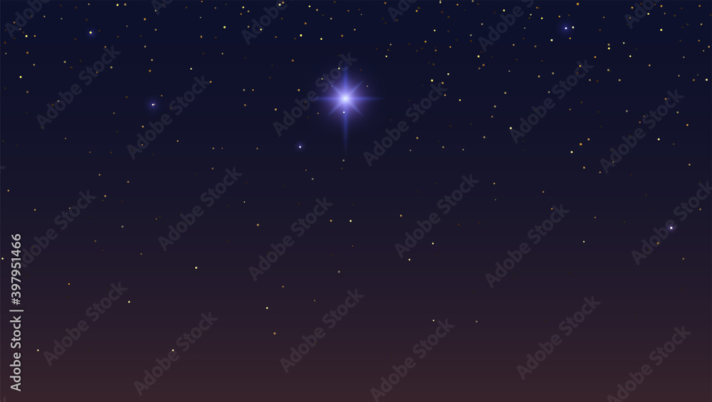 Bethlehem Star in dark night starry sky. Abstract background. Vector illustration. - obrazy, fototapety, plakaty 