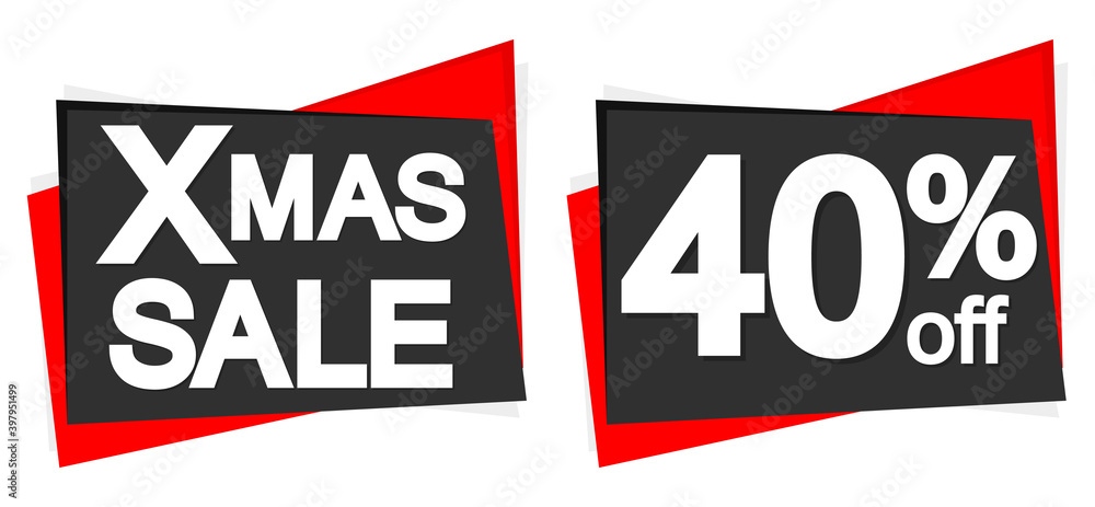 Obraz premium Xmas Sale, 40% off, set discount banners design template, promo tags, vector illustration