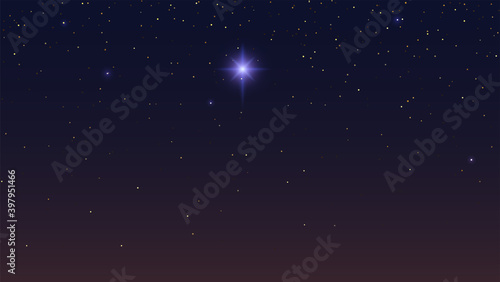Bethlehem Star in dark night starry sky. Abstract background. Vector illustration.