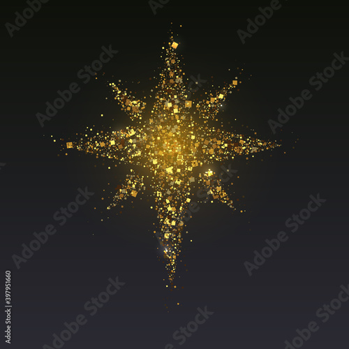 Glittering Bethlehem Star. Shimmering dust on dark background. Vector illustration.