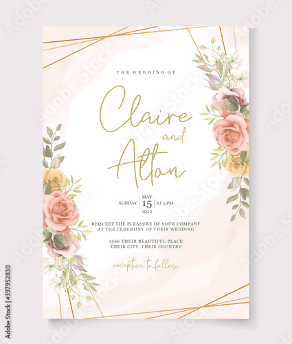 Romantic roses wedding invitation template