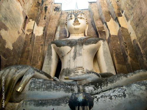 Buddha Big statue of name Phra Ajarn in Phra Montop  Wat SriChum Sukhothai Historical Park  World Heritage Site.