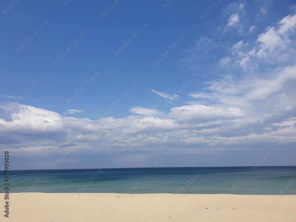 The harmony of the sandy beach, sea and sky in Gangneung