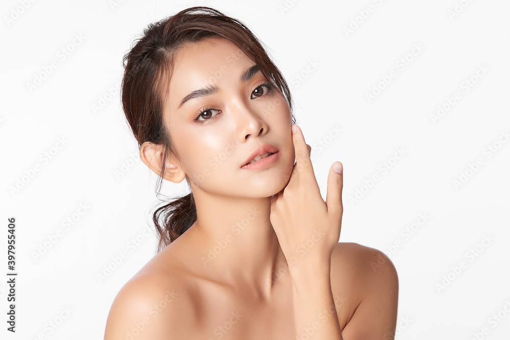 Beautiful young asian woman with clean fresh skin on white background, Face care, Facial treatment, Cosmetology, beauty and spa, Asian women portrait Beautiful young asian woman with clean fresh skin on white background, Face care, Facial treatment, Cosmetology, beauty and spa, Asian women portrait