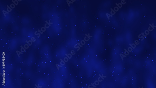 Bokeh dark blue dreamy background with white shiny glowing snow which fall down. For celebration winter Holidays Happy New Year xmas Merry Christmas concept and as backdrop