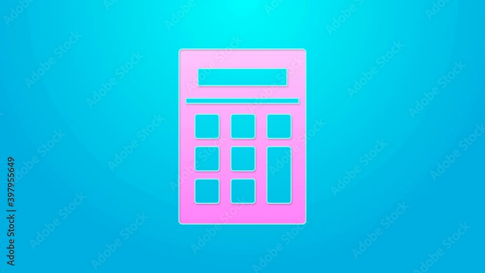 Pink line Calculator icon isolated on blue background. Accounting symbol. Business calculations mathematics education and finance. 4K Video motion graphic animation Pink line Calculator icon isolated on blue background. Accounting symbol. Business calculations mathematics education and finance. 4K Video motion graphic animation