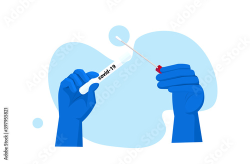 doctor or scientist hands holding covid-19 nasal swab laboratory test coronavirus pandemic concept horizontal vector illustration