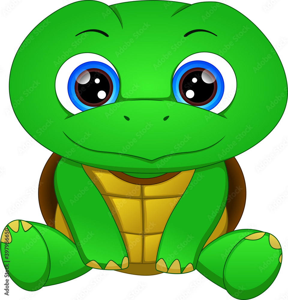 Fototapeta premium cute green turtle cartoon on a white background