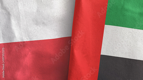 United Arab Emirates and Poland two flags textile cloth 3D rendering