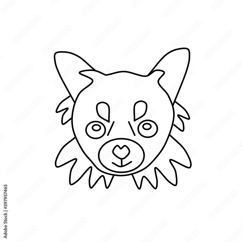 Obraz premium Vector icon portrait of a small dog drawn in the style of doodles. Cute Chihuahua dog logos. Vector illustration in cartoon style. Outline drawing