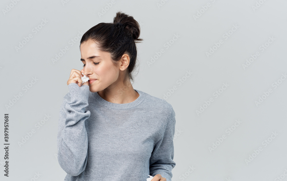 woman illness runny nose health problems sweater Copy Space woman illness runny nose health problems sweater Copy Space