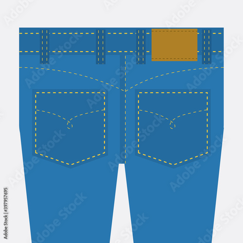 Flat Design Back of Jeans Vector Illustration.