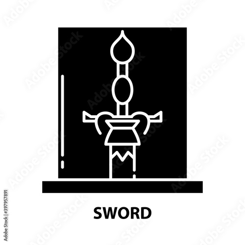 sword icon, black vector sign with editable strokes, concept illustration