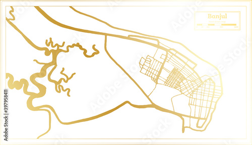 Banjul Gambia City Map in Retro Style in Golden Color. Outline Map.