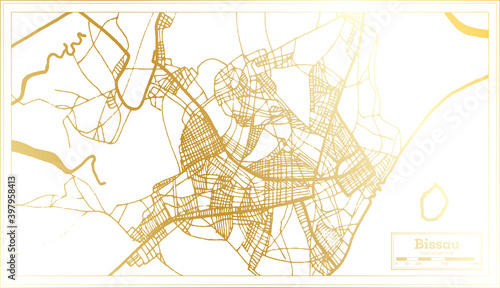 Bissau Republic of Guinea-Bissau City Map in Retro Style in Golden Color. Outline Map.