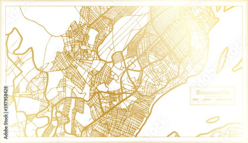 Brazzaville Congo City Map in Retro Style in Golden Color. Outline Map.
