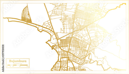 Bujumbura Burundi City Map in Retro Style in Golden Color. Outline Map.