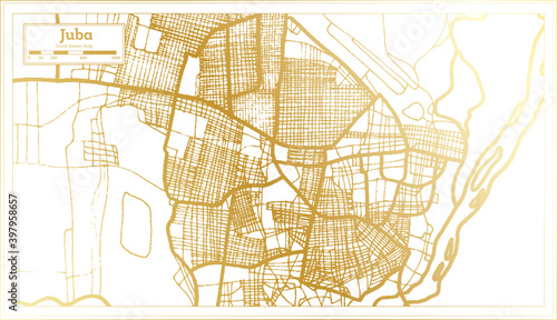 Juba South Sudan City Map in Retro Style in Golden Color. Outline Map.