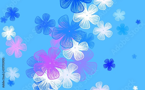 Light Blue  Red vector doodle pattern with flowers.