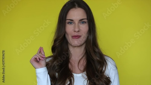 Woman eat mint chew gum. Portrait of beautiful person eating chewing gum for fresh mouth. Healthy dental freshener. Tasty oral healthcare. Beautiful woman tasting sugar free chew gum