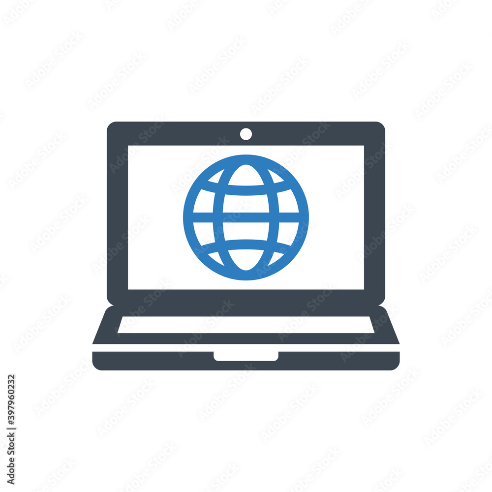 Laptop and globe icon Laptop and globe icon