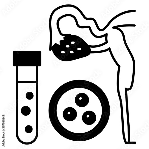 Ovary, Beaker containing female Egg and Tube Concept Vector Glyph Icon Design, In Vitro Fertilization Symbol on White Background, Pregnancy and obstetrician Sign,