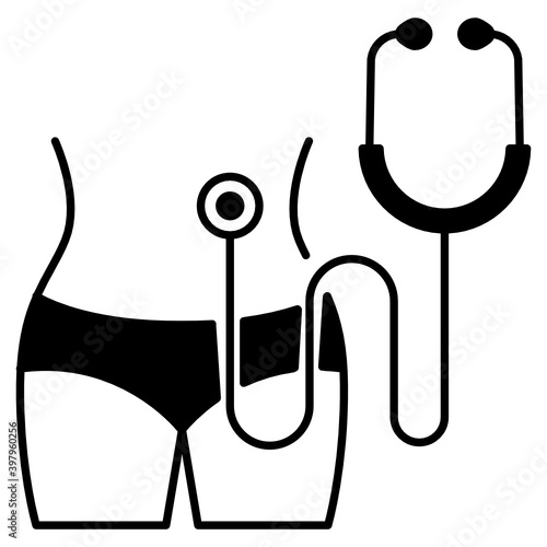 Embryologist Vector Glyph Icon Design, In Vitro Fertilization Symbol on White Background, Pregnancy and obstetrician Sign, Gynecological Stethoscope Concept, 