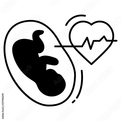 Pregnant Belly Ultra Sound Vector glyph Icon Design, In Vitro Fertilization Symbol on White Background, Pregnancy and obstetrician Sign, Fetal heartbeat Concept,