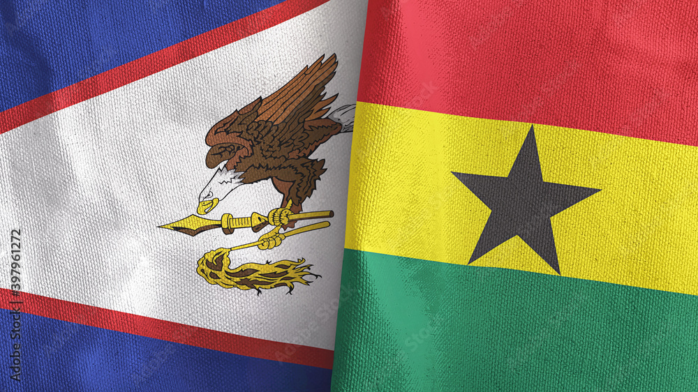 Ghana and American Samoa two flags textile cloth 3D rendering