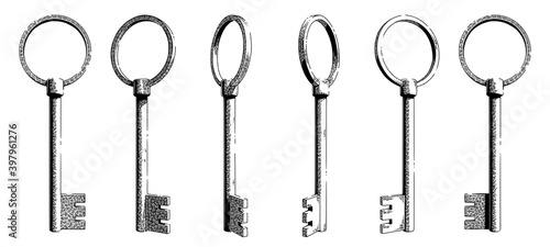 Sketch of a vintage key from various angles