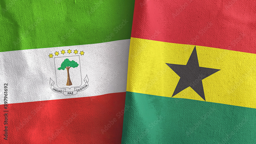 Fototapeta premium Ghana and Equatorial Guinea two flags textile cloth 3D rendering