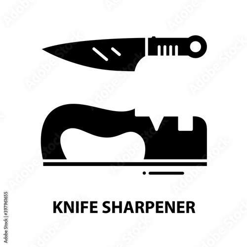 knife sharpener icon, black vector sign with editable strokes, concept illustration