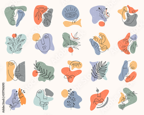 Collection of highlight story covers for social media. Pastel hand drawn backgrounds. Round elements and icons with dots, abstract shapes, lines, floral details, texture for your blog or website.