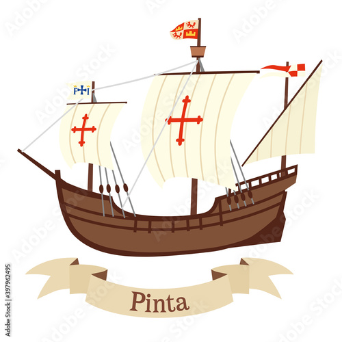 Sailing ship Pinta. Participant of the campaign of Christopher Columbus. Vector graphics. Isolate